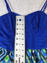 no boundaries Women’s Blue Maxi Dress Geometric Pattern Lace Overlay Bodice L