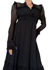 Diane Von Furstenberg DvF wrap effect Crepon chiffon Dress Black Gothcore Midi 8
