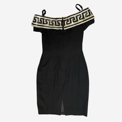 Vintage 90s AJ Bari Black off shoulder sequined top cocktail dress Greek key S