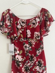 NWT Unique Vintage Size M Burgundy Red White Floral Ruffle Collar Pencil Dress