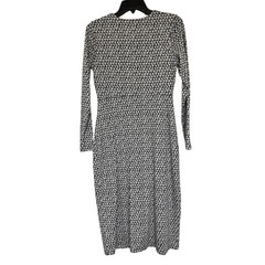 Boden Black White Floral Midi Dress 6P Long Sleeve Petite Ruffle Neck Fall