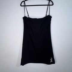 UNIF Black Mini Slip Dress XL Dragon Embroidered Adjustable Straps Goth