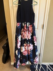 Xscape Women’s 10P Petite Satin Maxi Dress Sleeveless V-Neck Navy Pink Floral