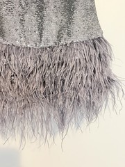 Cinq à Sept Silver Sequin Feather Hem V-Neck Strappy Mini Dress Zip Size 2