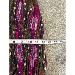 Boho Peacock Feather Print Smocked Maxi Dress Navy Purple Festival Casual M