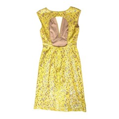 BCBGMAXAZRIA Yellow Sequin Lace Cain Mini Dress Open Back Glam Size 2