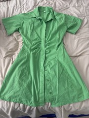 Womens Green Solid Collared Short Sleeve Button-Front Shirt Dress XS
