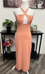 Bardot Women’s Halter Midi Dress Hidden back zipper Peach Size M Slit at side