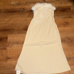 Dazy Ivory Strapless Feather Satin Maxi Dress Sleeveless