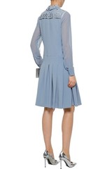 NEW MIKAEL AGHAL DESIGNER MIDI PLEATED BLUE EMBELLISHED DRESS SIZE 2  XS