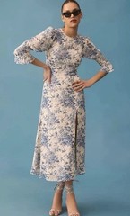 Reformation Carolena Women&rsquo;s Side Slit Floral Bird Print Midi Dress Sz 0