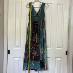 Solitaire Bohemian Patchwork Smocked Paisley Multi-Color Maxi Dress Size L