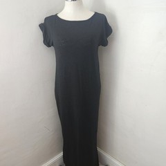 Lou & Grey Black 100% Linen Short Sleeve Maxi Dress Womens Small Scoop Neck