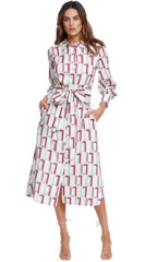 LEO LIN Linen Retro Print Shirt Midi Dress Wprkwear Size 8 AU Preloved