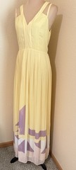 French Connection (8) Pleated Maxi Dress Yellow Beach Spring V-Neck