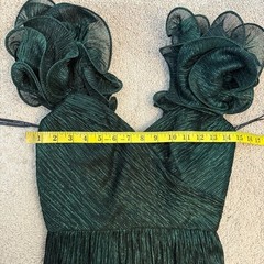 After Six 6883 Covertible Ruffle Strap Pleated Gown Metallic Evergreen S