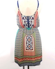 PINK MARTINI Blue Green Red Geometric Spaghetti Strap Sun Dress Sundress Sz XS