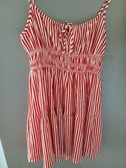 Rewind Red White Striped Sundress Womens Tie Front Smocked Waist Tiered