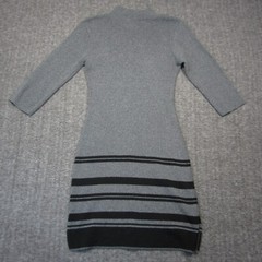 Vtg Mingle-2 Sweater Dress Womens S Grey Black Striped Pullover 90s Bodycon USA