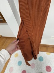 Rust Ribbed Knit Collared Midi Sweater Dress | Long Sleeve Bodycon Fall Dress Sz
