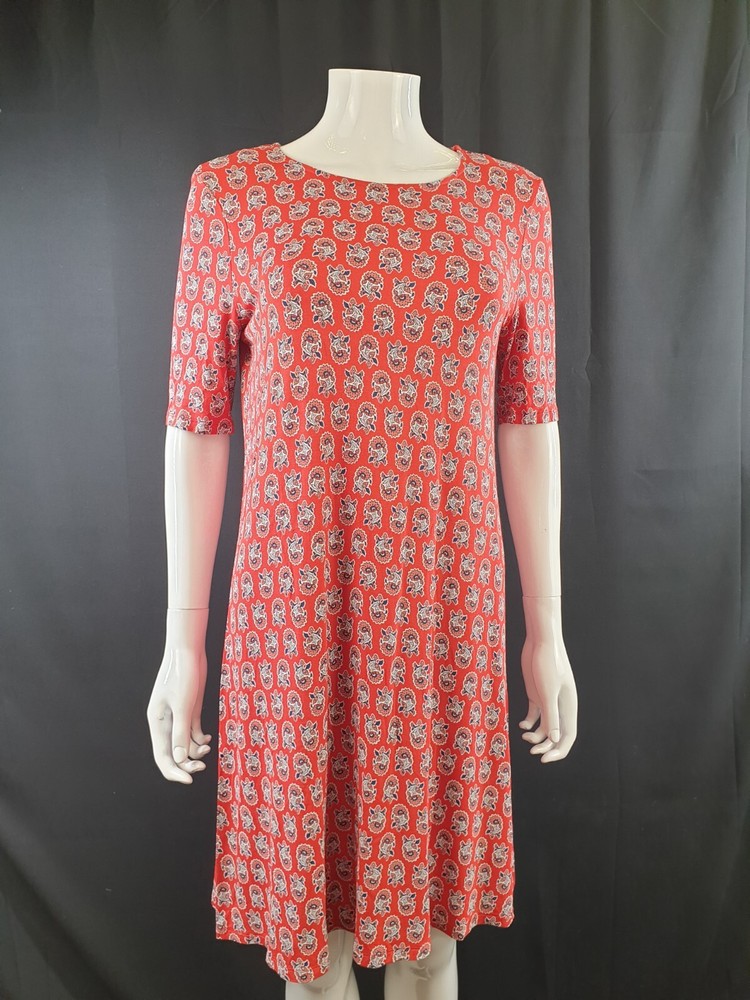 M&S Ladies Red Multi Summer Dress Elbow Length Sleeves? Viscose Mix UK 12 EUR 40