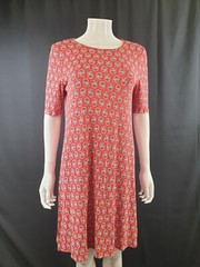 M&S Ladies Red Multi Summer Dress Elbow Length Sleeves? Viscose Mix UK 12 EUR 40