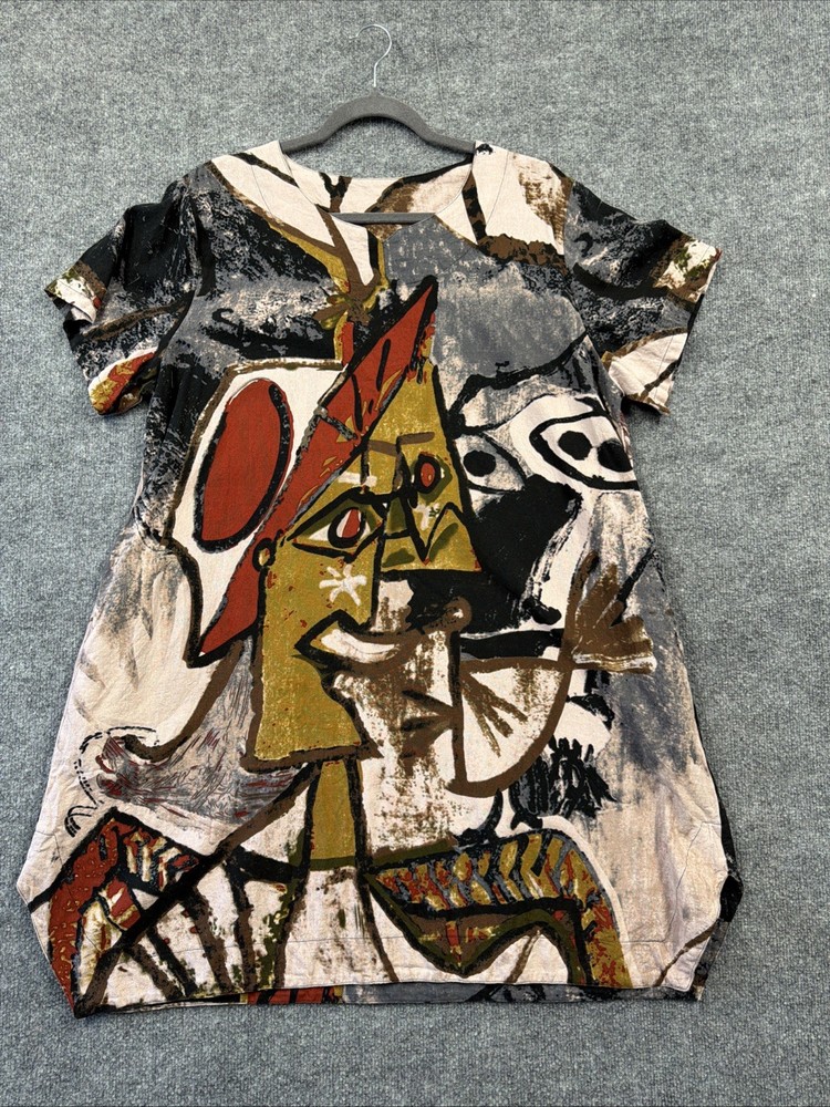 Vintage SYFS THC Abstract Art All Over Print Midi Dress Top Womens Size XL