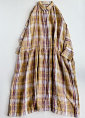 ICHI / ICHI Antiquites Linen Shirt Long Dress Collared Check Exc