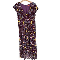 Modcloth Dress Maxi Gallery Flattery Floral plum pockets size large womens