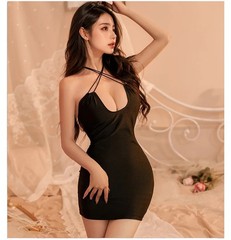 Sexy Black Hollow Back Dress Summer Party Nightclub Temptation