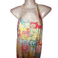 Lilly Pulitzer Patchwork Halter Maxi Dress Pink Blue Yellow Floral Cotton Size 6