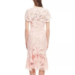 LELA ROSE~LEAF GUIPURE LACE RUFFLE SKIRT DRESS~MIDI~BLUSH~SZ 12~EUC