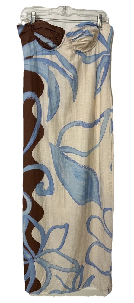 Peppermayo “Bloom Wave Print” Maxi Dress Sz 16 Strapless Lined Zip Back Slit