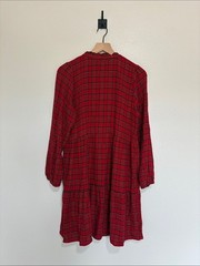 Ann Taylor LOFT Metallic Tartan Plaid Tiered A-Line Dress Holiday Red Small