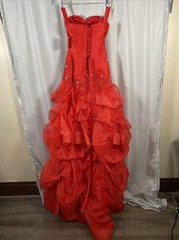 I dodress Formal Wedding S XS Red Lace Up Back Rhinestones Ruffled Sweatheart