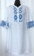 HARIS COTTON Embr Lin Slipon Drs 3/4 Ruffle Slvs 38 In Chst 36.5 In Lng Sz S EXC