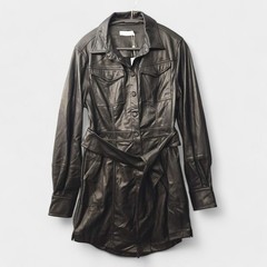 Jonathan Simkhai Eve Vegan Leather Mini Shirt Dress Soft 8 Black Button Up NWT