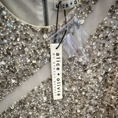 Alice + Olivia Stacey Bendet Silver Sequin Beaded Sheath Dress Sz 2
