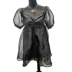 Akira Baby Doll Black Mini Dress Puff Sleeve Modern Organza Layered Gothic Large