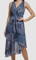 Tommy Hilfiger Women Blue Patchwork-Print Midi Dress Size 8