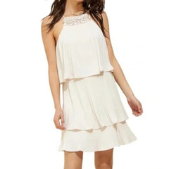 NEW Halston Heritage Ivory Pleated Mini Party Cocktail Dress Large L 8 10