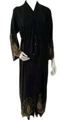 Ladies Premium Quality Kimono Nida Open Abaya Gold Diamonte – Black N4 – Size 52