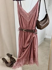 New Lace-Trim Boho Satin Slip Dress in Dusty Rose Mauve 12