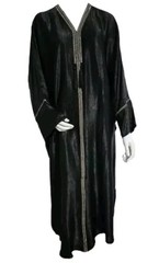 *SS26* Quality Ladies Premium Crushed Satin Frasha Abaya Diamante Black Size 58