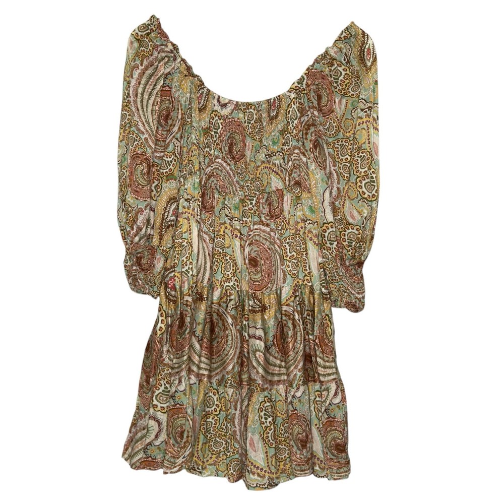 Sofia Made in Italy Sofia Smock Neckline Tiered Dress Multicolor Earth Tone Boho
