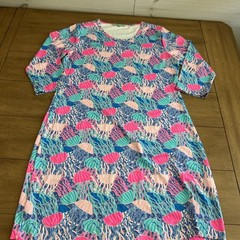 Anthony&rsquo;s Resort Wear M Dress 3/4 Sleeve Pink Blue Jellyfish Print Travel EUC
