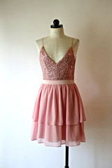 Storia Pink Metallic Sparkle Sequin Chiffon Ruffled Babydoll Mini Dress Women S