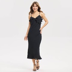 Women Ruffle Hem Midi Slip Dress – A New Day Black S