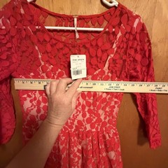 Free People Red Floral Lace Dress Size 2 Side Zip Asymmetrical Hem Y2K Style