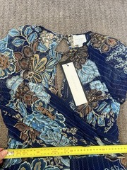 Once Was Dress 1 Blue Navy Floral Print Chiffon Short Sleeves Fit & Flare
